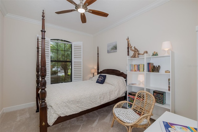 11611 Callisia Dr, Odessa, FL 33556 - bedroom featuring crown molding, carpet floors, baseboards, and ceiling fan