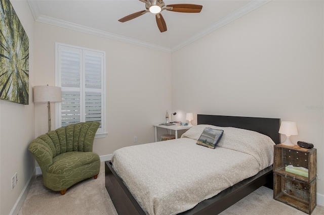 11611 Callisia Dr, Odessa, FL 33556 - bedroom with carpet flooring, crown molding, baseboards, and ceiling fan