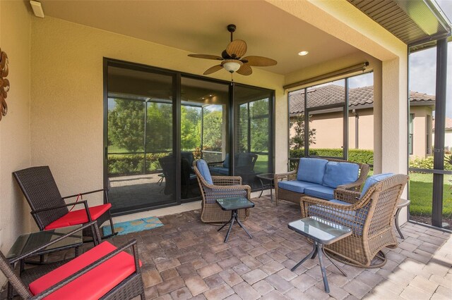 11611 Callisia Dr, Odessa, FL 33556 - sunroom with ceiling fan, an outdoor hangout area, and healthy amount of natural light