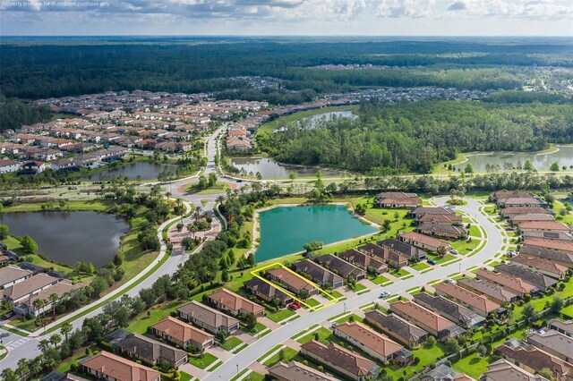 11611 Callisia Dr, Odessa, FL 33556 - aerial view of property and surrounding area featuring a forest, nearby suburban area, and a large body of water