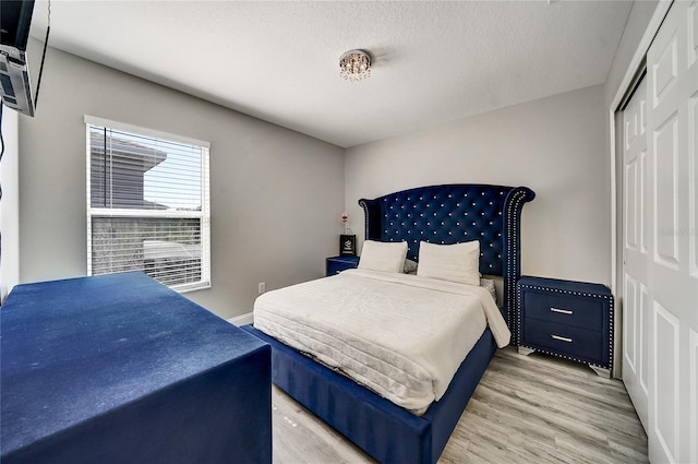 6222 Cherry Blossom Trl, Gibsonton, FL 33534 - bedroom with light wood finished floors, a closet, a textured ceiling, and baseboards