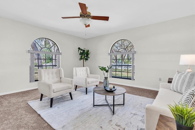 6454 Summerfield Loop, New Port Richey, FL 34655 - carpeted living area featuring plenty of natural light, baseboards, and a ceiling fan
