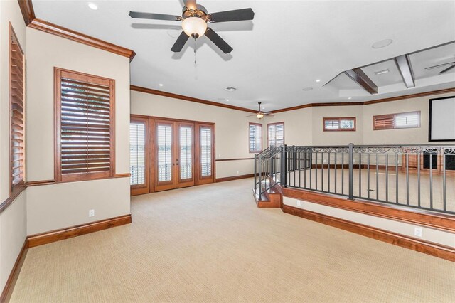 9933 Milano Dr, Trinity, FL 34655 - empty room with carpet, baseboards, a ceiling fan, recessed lighting, and ornamental molding
