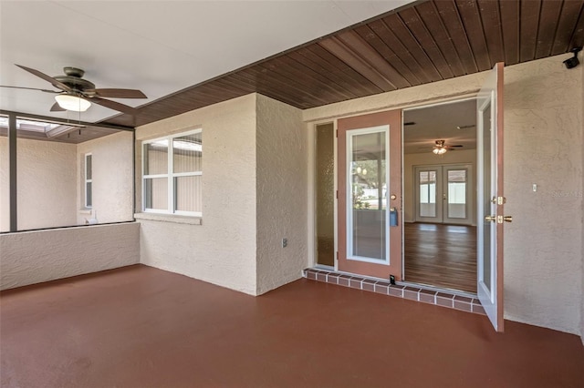 view of patio / terrace with ceiling fan and french doors