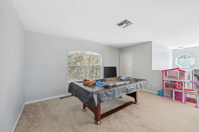 office with billiards, carpet floors, and baseboards