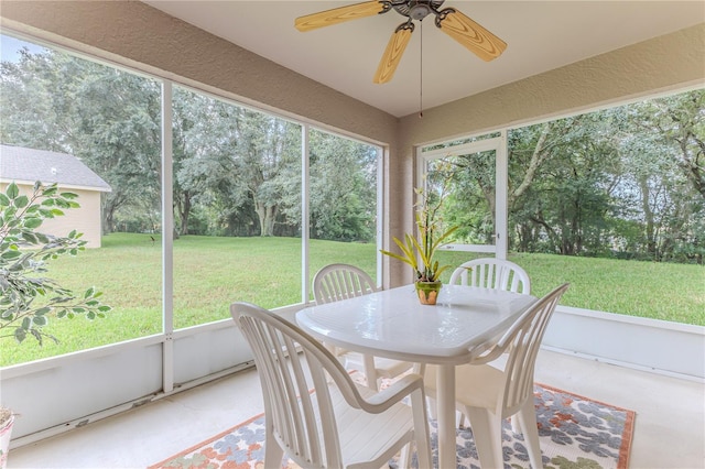 11158 Heathrow Ave, Spring Hill, FL 34609 - sunroom with a ceiling fan, outdoor dining area, and view of scattered trees