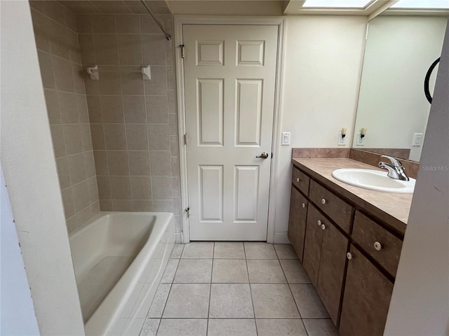 10054 Hernando Ridge Rd, Weeki Wachee, FL 34613 - full bathroom with tile patterned floors, vanity, and bathing tub / shower combination