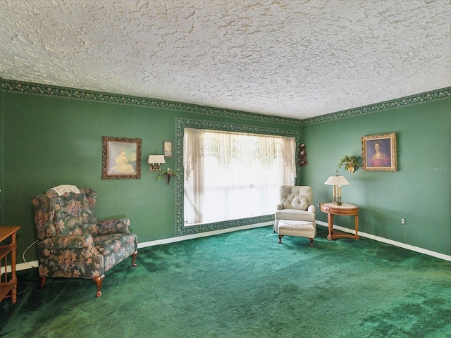 6823 Oak Hill Dr, New Port Richey, FL 34653 - sitting room with a textured ceiling, baseboards, and carpet flooring
