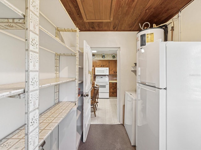 6823 Oak Hill Dr, New Port Richey, FL 34653 - kitchen featuring white appliances, wood ceiling, and washer / dryer