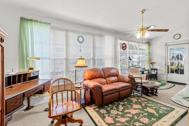 8596 SW 108th Place Rd, Ocala, FL 34481 - living room with carpet, ceiling fan, and a desk