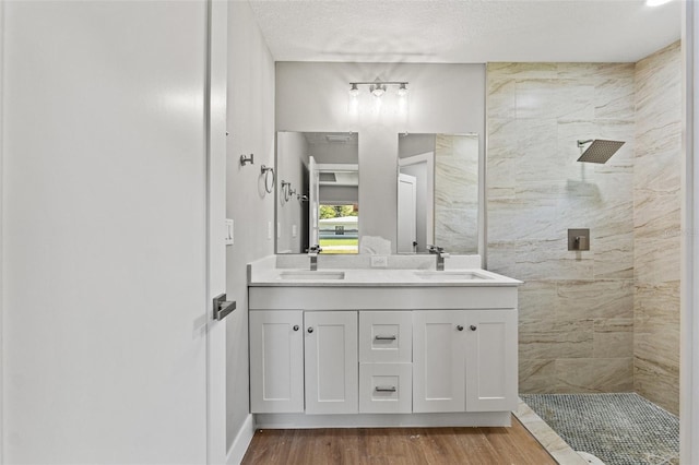 8792 N Sandree Dr, Dunnellon, FL 34434 - bathroom featuring a walk in shower, double vanity, and wood finished floors