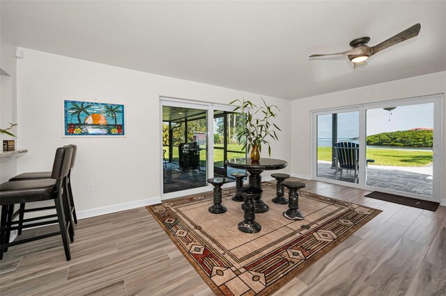 1620 Sea Breeze Dr, Tarpon Springs, FL 34689 - dining area featuring healthy amount of natural light, wood finished floors, baseboards, and ceiling fan