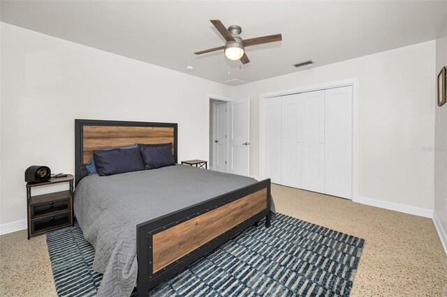 1620 Sea Breeze Dr, Tarpon Springs, FL 34689 - bedroom with speckled floor, baseboards, a ceiling fan, and a closet