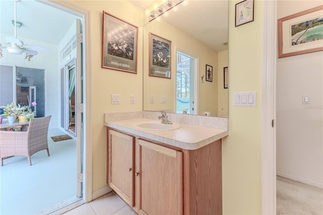 bathroom featuring vanity and a ceiling fan