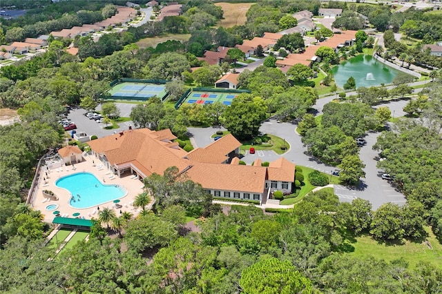 aerial overview of property's location featuring a pool area