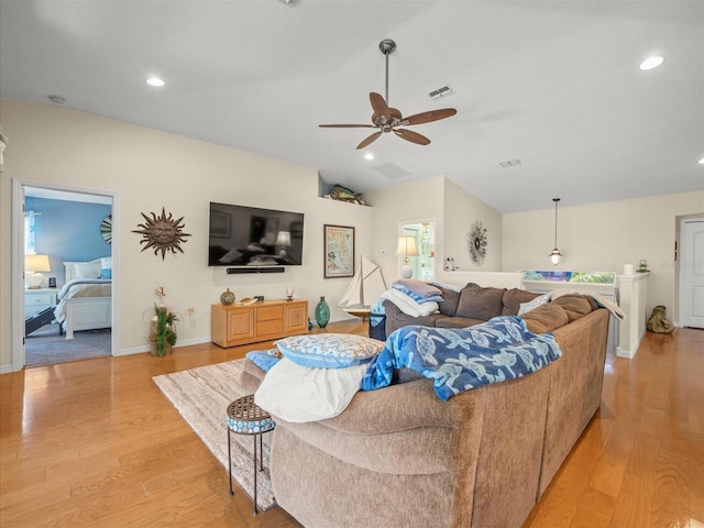 4292 Tahiti Dr, Hernando Beach, FL 34607 - living area featuring a ceiling fan, light wood-style floors, baseboards, and recessed lighting