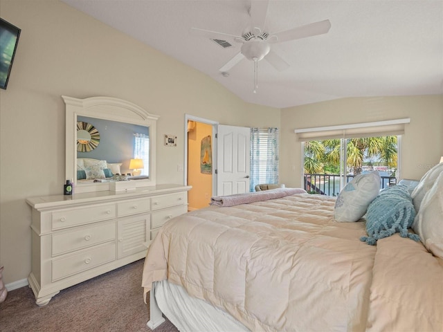 4292 Tahiti Dr, Hernando Beach, FL 34607 - bedroom with access to outside, carpet floors, lofted ceiling, and ceiling fan