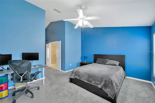 1009 Summer Breeze Dr, Brandon, FL 33511 - bedroom with vaulted ceiling, baseboards, carpet floors, a desk, and ceiling fan
