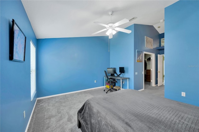 1009 Summer Breeze Dr, Brandon, FL 33511 - carpeted bedroom featuring baseboards, a ceiling fan, and high vaulted ceiling