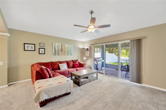 1009 Summer Breeze Dr, Brandon, FL 33511 - living area with a ceiling fan, carpet floors, and baseboards