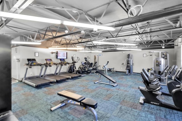 11308 Mollymawk Ct, New Port Richey, FL 34654 - exercise room featuring carpet floors and baseboards