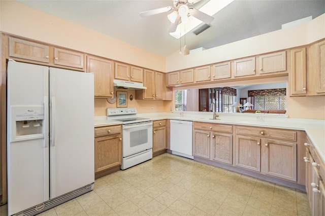 1407 Hickory Moss Pl, Trinity, FL 34655 - kitchen featuring white appliances, under cabinet range hood, and light brown cabinetry