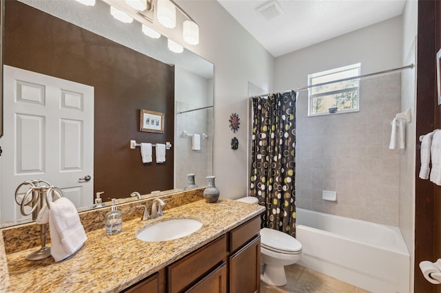 3243 Stonegate Falls Dr, Land O Lakes, FL 34638 - full bath with vanity, toilet, shower / tub combo with curtain, and tile patterned flooring
