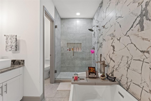 5328 Baldock Ave, Spring Hill, FL 34608 - bathroom with a shower stall, vanity, and recessed lighting