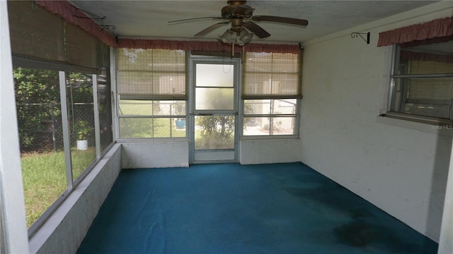 5636 Dolores Dr, Holiday, FL 34690 - unfurnished sunroom featuring a ceiling fan and healthy amount of natural light