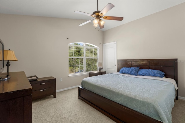 12055 Colony Lakes Blvd, New Port Richey, FL 34654 - bedroom featuring light carpet, baseboards, lofted ceiling, and ceiling fan