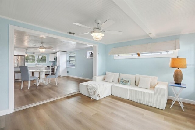 4942 Blue Heron Dr, New Port Richey, FL 34652 - living room featuring ceiling fan, light wood-type flooring, and baseboards