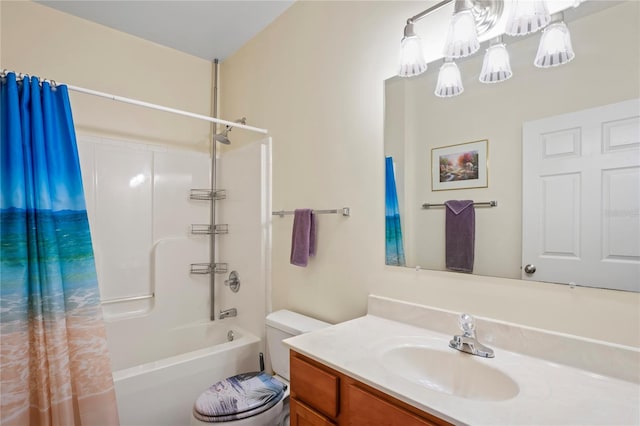15613 Charmwood Dr, Hudson, FL 34667 - full bath with vanity, shower / bathtub combination with curtain, toilet, and a chandelier