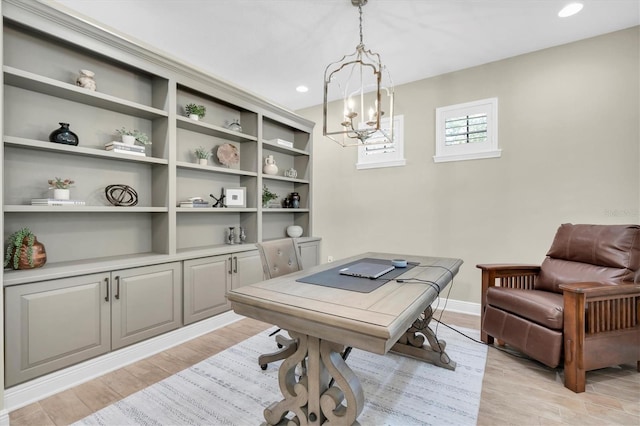 12420 Rangeland Blvd, Odessa, FL 33556 - office featuring a chandelier, light wood-style floors, recessed lighting, and baseboards