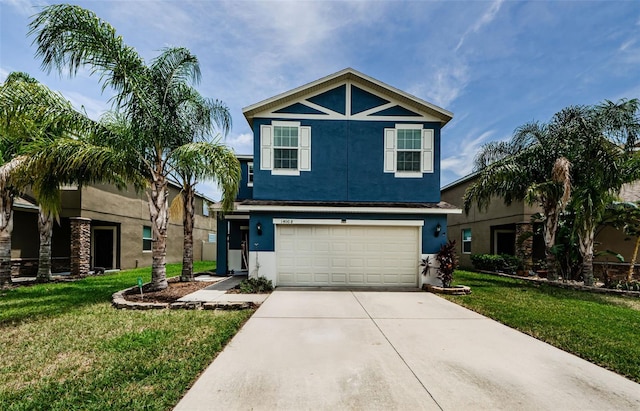 14008 Lugano Ct, Hudson, FL 34669 - view of front facade with stucco siding, concrete driveway, a garage, and a front lawn