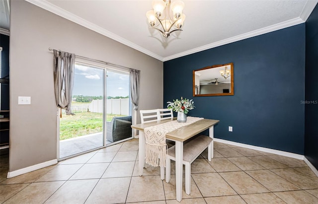 14008 Lugano Ct, Hudson, FL 34669 - dining area featuring a chandelier, ornamental molding, baseboards, and light tile patterned floors