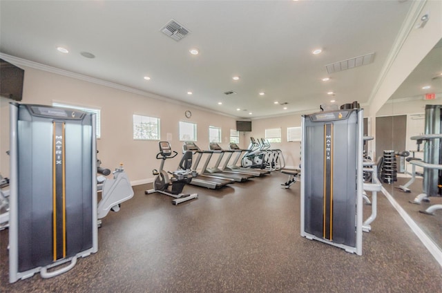 14008 Lugano Ct, Hudson, FL 34669 - workout area with ornamental molding, recessed lighting, and baseboards