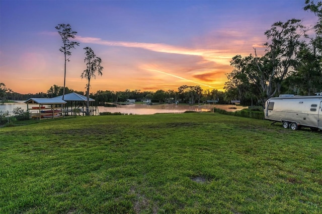 18102 Spencer Rd, Odessa, FL 33556 - view of grassy yard featuring a water view and a gazebo