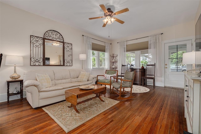 6207 Main St, New Port Richey, FL 34653 - living area with ceiling fan and dark wood finished floors