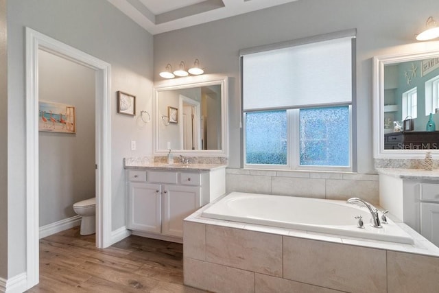 16697 Courtyard Loop, Land O Lakes, FL 34638 - full bathroom featuring a garden tub, vanity, and wood finished floors
