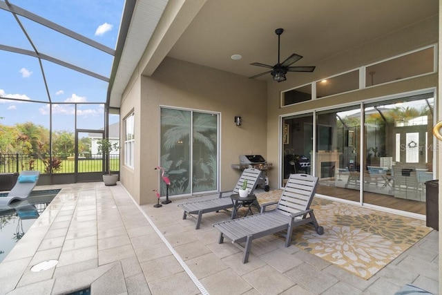 16697 Courtyard Loop, Land O Lakes, FL 34638 - view of patio / terrace featuring a lanai and a ceiling fan