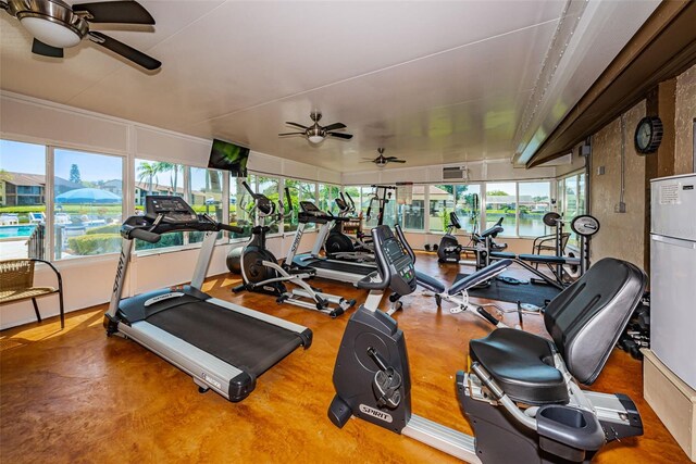 3838 Lanyard Ct Unit B, New Port Richey, FL 34652 - exercise room featuring a ceiling fan
