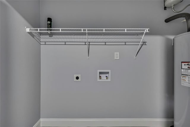 6306 Aberdeen Ave, New Port Richey, FL 34653 - laundry room featuring electric dryer hookup, water heater, washer hookup, and baseboards