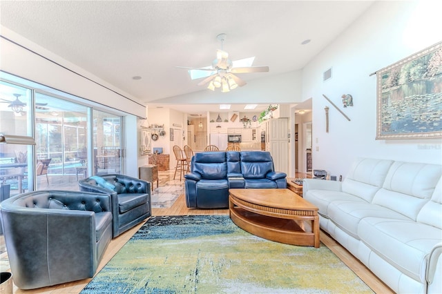 8132 Summersong Ct, Spring Hill, FL 34606 - living room with lofted ceiling, wood finished floors, and ceiling fan