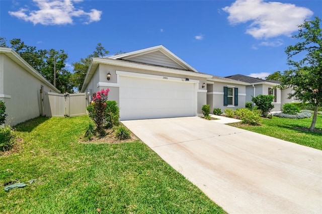 3886 Reflection Dock Dr, Seffner, FL 33584 - ranch-style home with a garage, a gate, concrete driveway, and a front yard