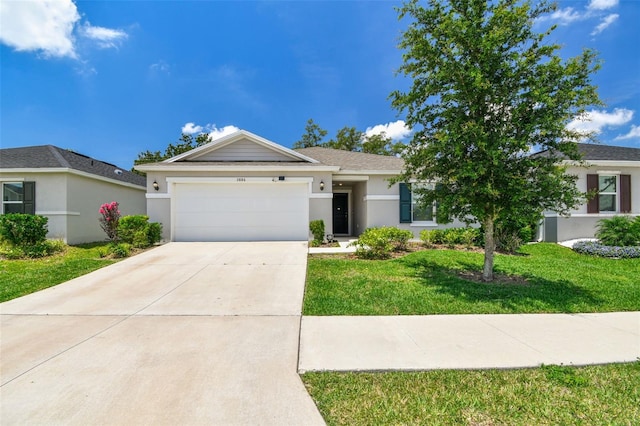 3886 Reflection Dock Dr, Seffner, FL 33584 - single story home with a garage, a front lawn, concrete driveway, and stucco siding