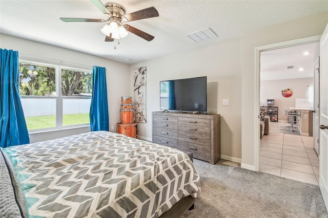 3886 Reflection Dock Dr, Seffner, FL 33584 - bedroom with ceiling fan, light colored carpet, baseboards, light tile patterned flooring, and recessed lighting