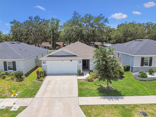 3886 Reflection Dock Dr, Seffner, FL 33584 - single story home featuring a garage, a front yard, concrete driveway, and a shingled roof
