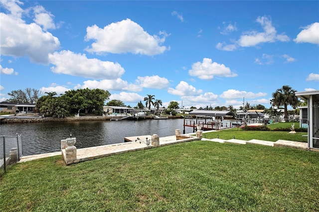 12637 2nd Isle, Hudson, FL 34667 - dock with a water view, boat lift, and a yard
