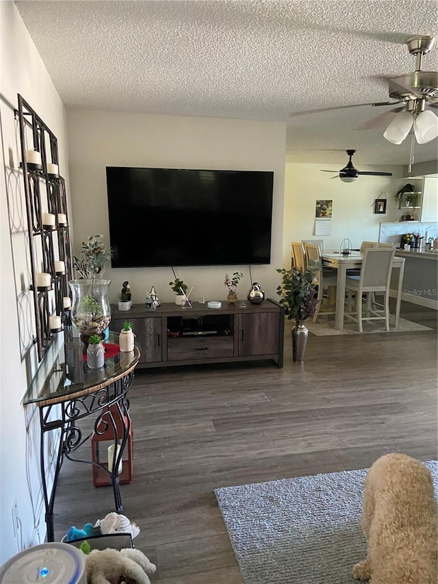 9622 Brassie Ct Unit 9, New Port Richey, FL 34655 - living room featuring ceiling fan, a textured ceiling, and wood finished floors