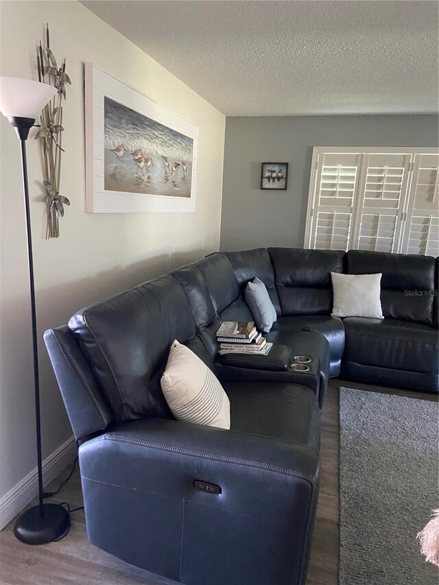 9622 Brassie Ct Unit 9, New Port Richey, FL 34655 - living room featuring wood finished floors, a textured ceiling, and baseboards